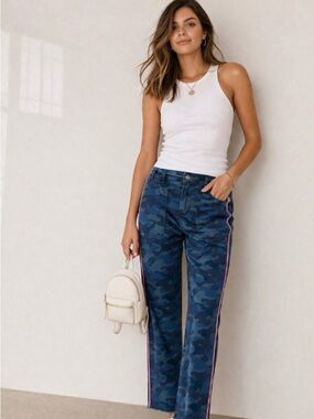 GAP Blue Camo Girlfriend Khaki Pants with Pink Racer Stripe